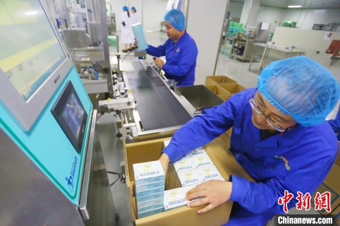 图为甘肃一家药业公司工作人员在生产车间包装药品。(资料图) 高展 摄